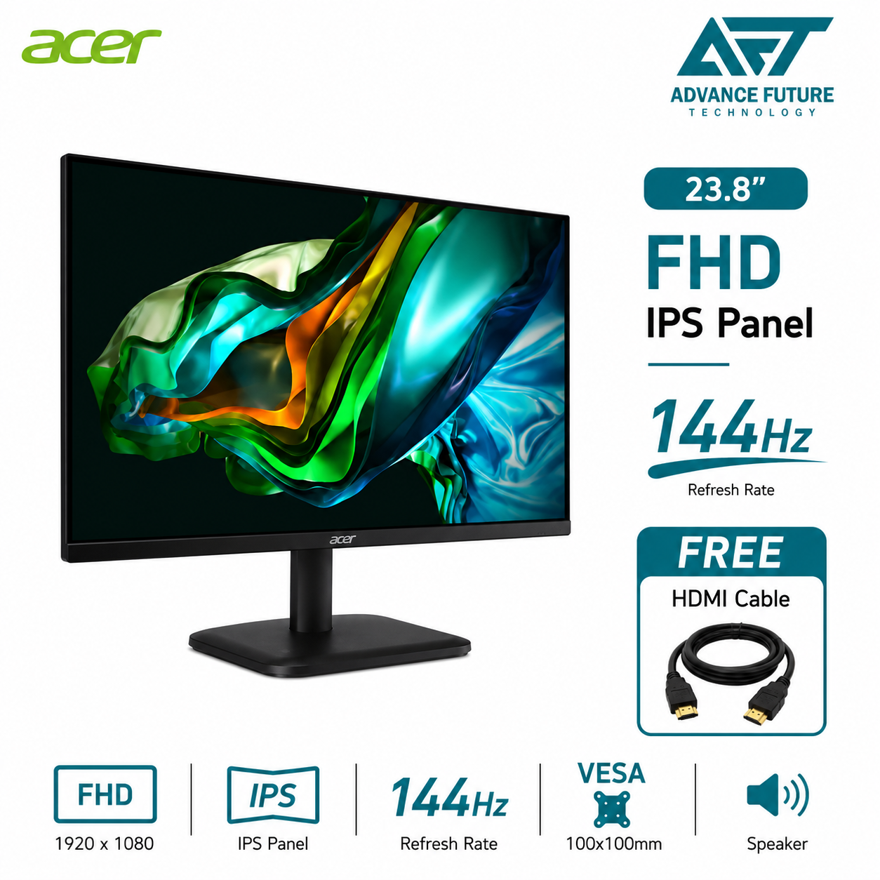 Acer EK241Y P6 23.8'' FHD IPS 144Hz Flat Monitor ( Speaker, HDMI, VGA, 3 Years Warranty )