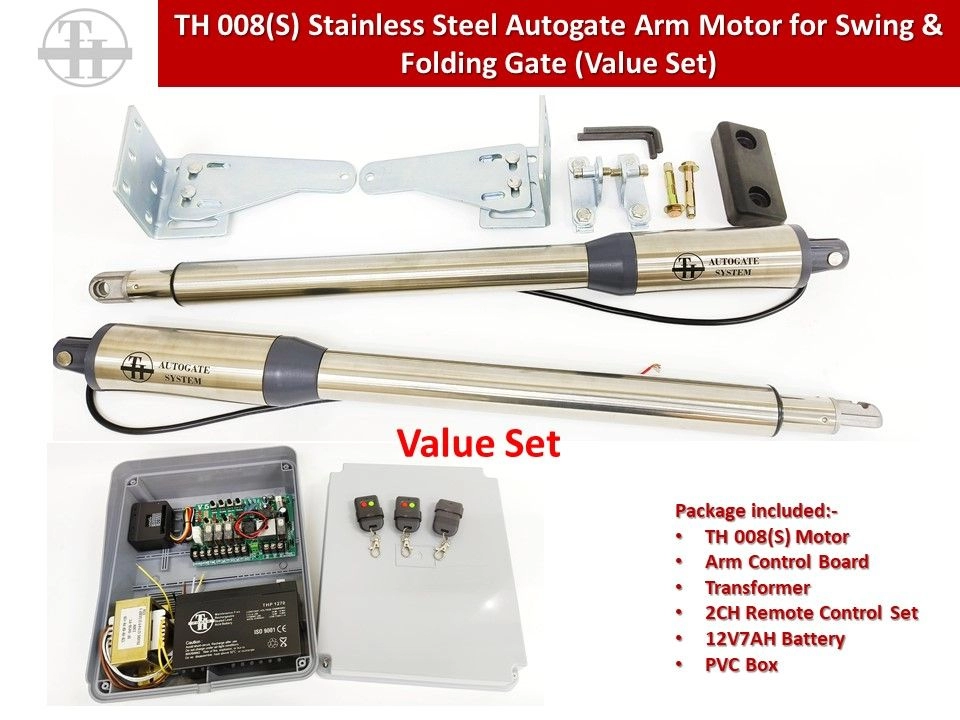 TH 008(S) Stainless Steel Arm Motor for Swing & Folding Gate (Full Set)