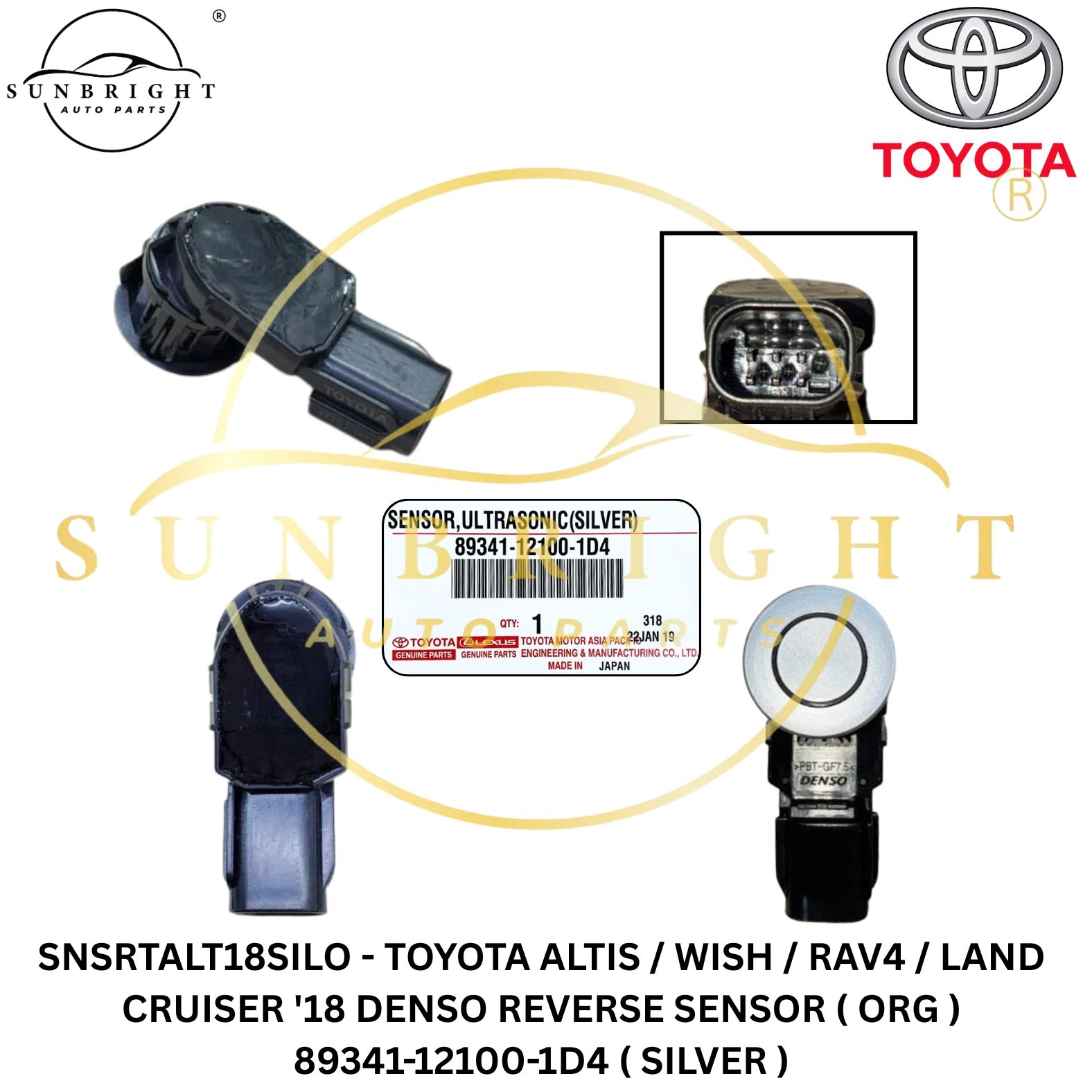 SNSRTALT18SILO - TOYOTA ALTIS / WISH / RAV4 / LAND CRUISER '18 DENSO REVERSE SENSOR ( ORG ) 89341-12100-1D4 ( SILVER )