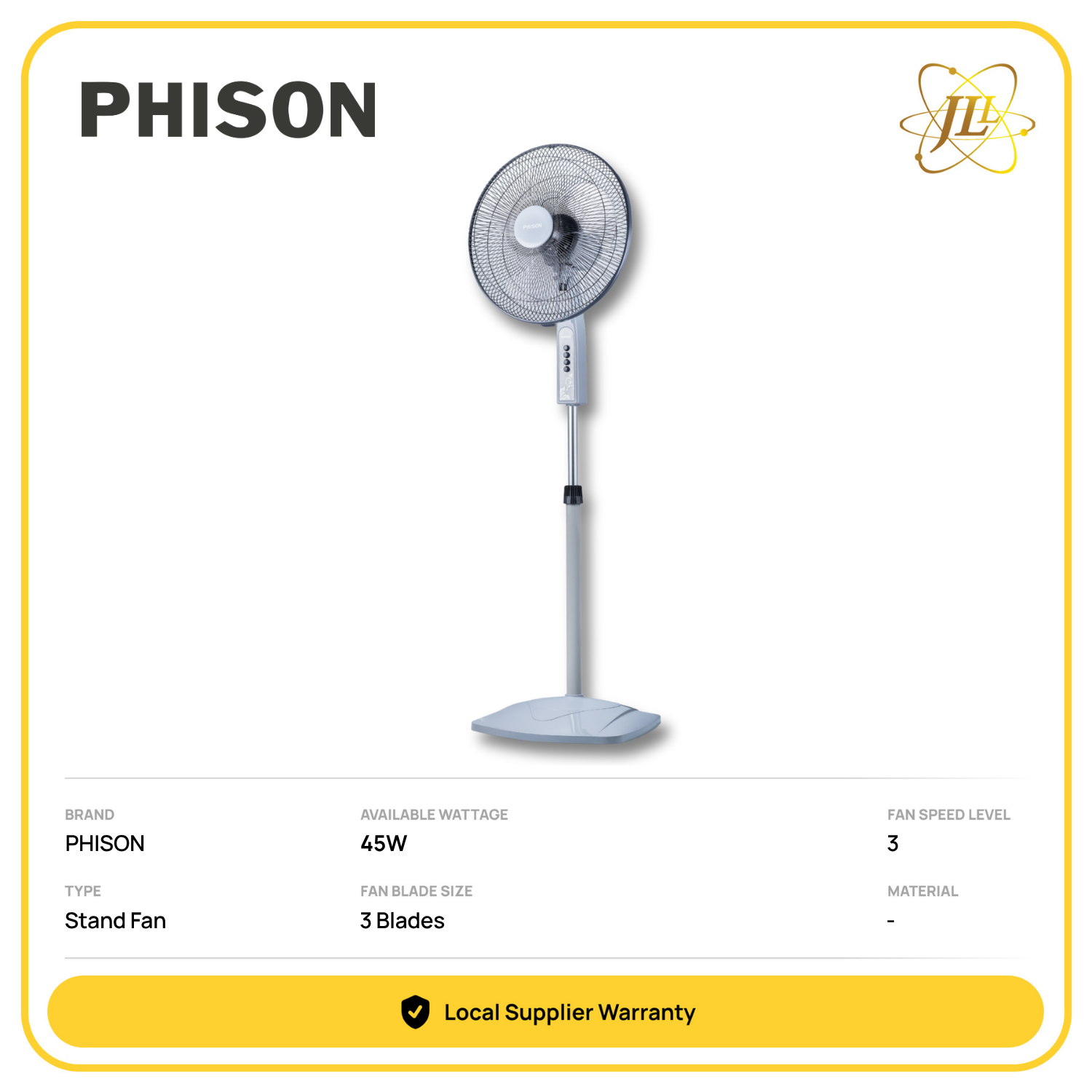 PHISON PSF-6161 3BLADES STAND FAN 16'' 240V 45W 3SPEED