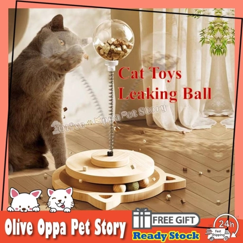 Wood Cat Toy Leaking Ball Cat Turntable Leaking Food Toy Puzzle Interactive Pet Toy Teaser 猫咪漏食球宠物玩具