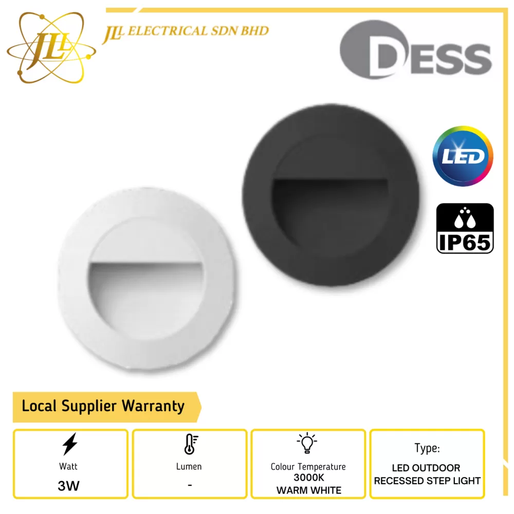 DESS GLKY4018 3W 265VAC 3000K IP65 LED OUTDOOR RECESSED STEP LIGHT  [WHITE/BLACK]