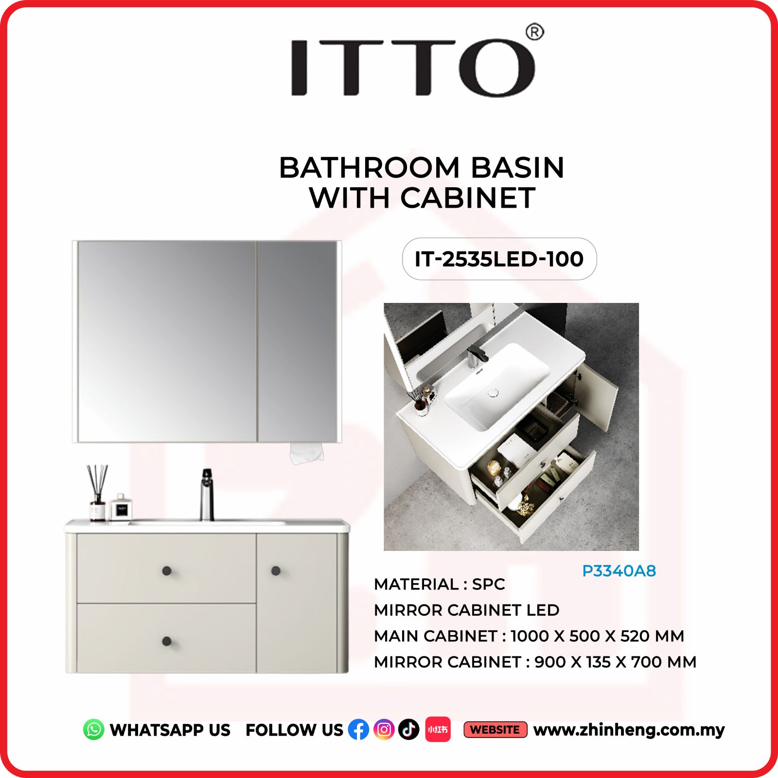ITTO BATHROOM BASIN WITH CABINET IT-2535LED-100