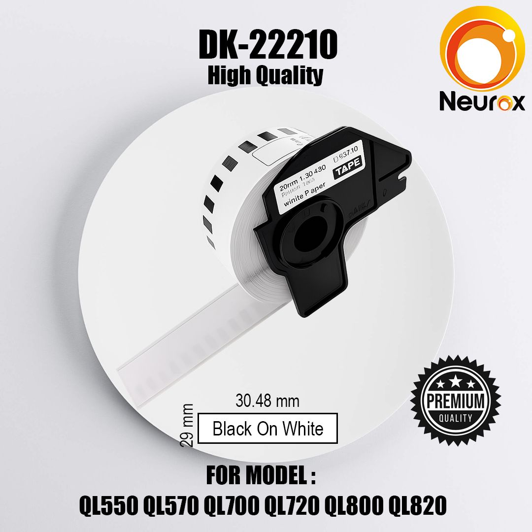 (READY STOCK) Label Film Tape DK22210 (Black On White) QL550 QL570 QL700 QL720/QL800/QL820/22210/DK 22210/DK-22210