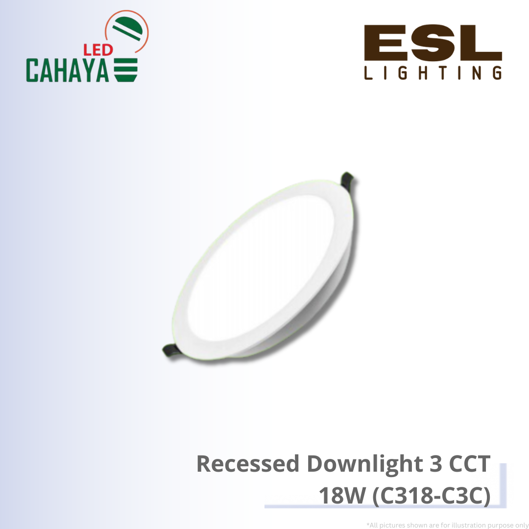 CAHAYA LED Recessed Downlight C3 Series 3 Color 18W -  C318-C3C LED Downlight Round White 3 CCT Recessed Panel Light