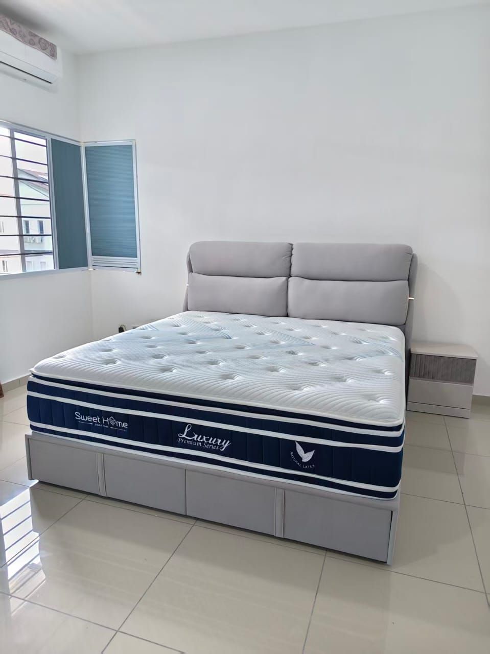 Luxury Storage Bed Frame with Pocket Spring Natural Latex Mattress | Premium Upholstered Bed | King & Queen Size Bedroom Set Malaysia