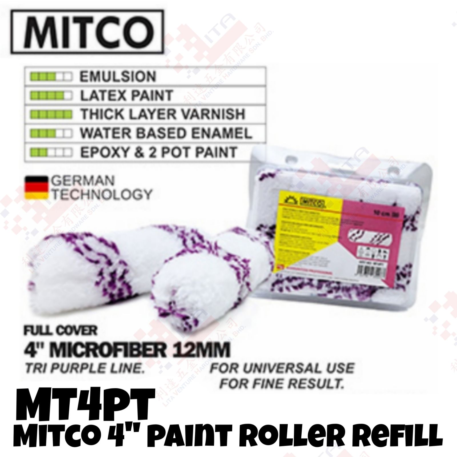 MITCO BRAND 4'' PAINT ROLLER REFILL - MT4PT