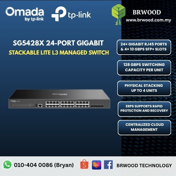 OMADA TP-LINK SG5428X : 24-Port Gigabit Stackable Lite L3 Managed Switch with 4× 10G Slots