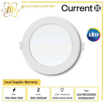 CURRENT UNO 220-240V 600-1600LM 25000HRS SELECTABLE 3CCT ROUND LED RECESSED EDGELIT DOWNLIGHT 2YEARS WARRANTY [7W 4INCH/14W 6INCH/18W 8INCH]