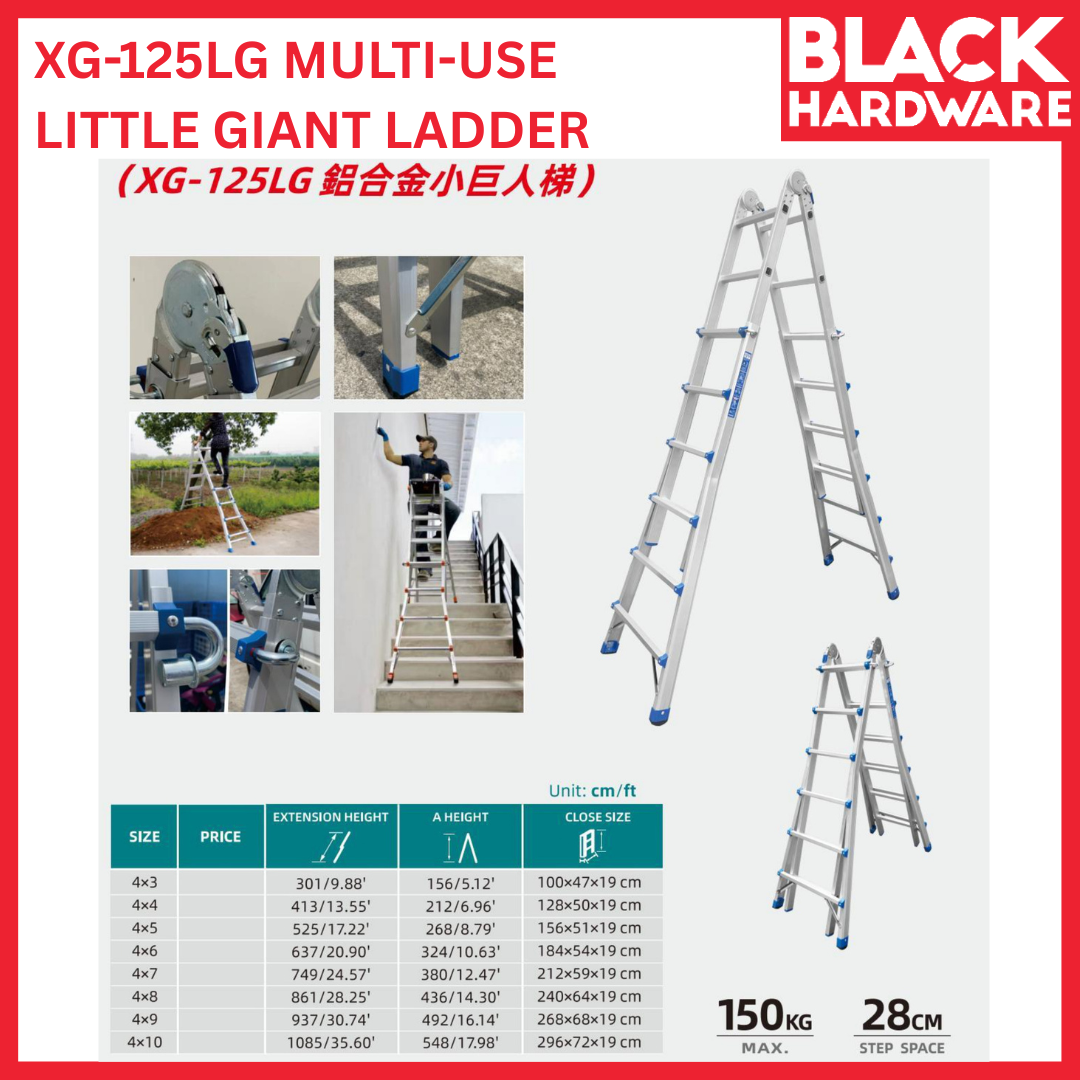Black Hardware XG-125LG Multi-Use Little Giant Ladder | Heavy-Duty Telescopic Aluminium Extension Ladder Malaysia