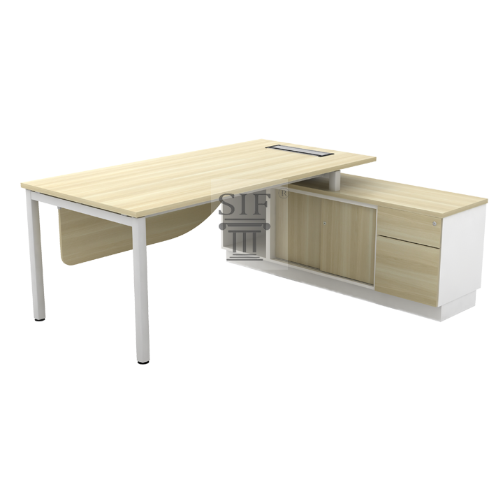SOU-SWE2162(E) Director Table Set | Open shelf with sliding door low cabinet | 3D Drawers (Boras Ash & White)