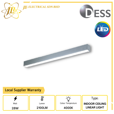 DESS GLXY3285C-SILVER 28W 240V 2100LM 4000K INDOOR CEILING MOUNTED LED LINEAR LIGHT