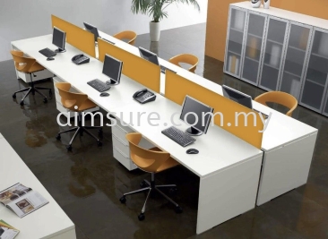 Office workstation with full white table and desking panel