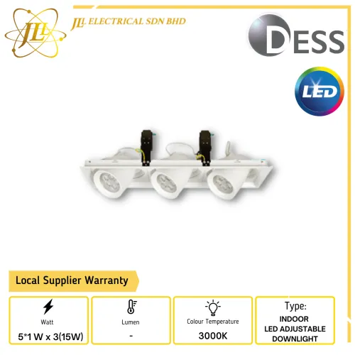 DESS GLJT9027 5*1 W x 3(15W) 240V 3000K INDOOR LED ADJUSTABLE DOWNLIGHT