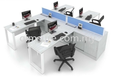 L shape workstation with square metal leg and desking panel system(side view)