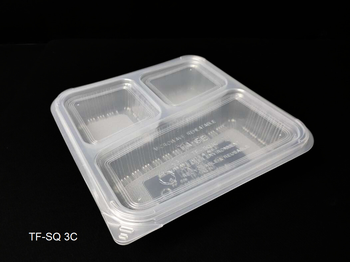3-Compartment Plastic Container & Lid