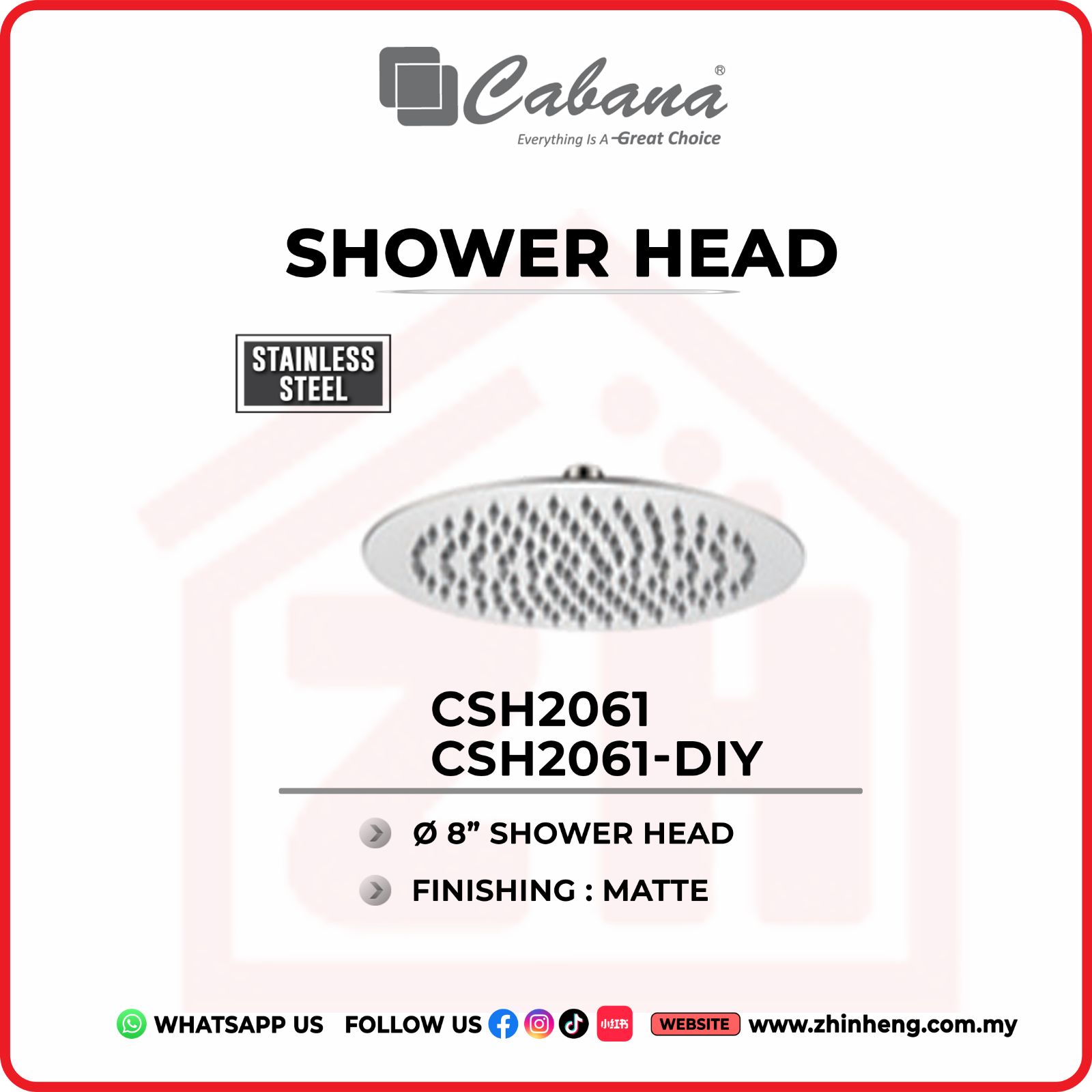 CABANA 8" SHOWER HEAD  CSH2061 & CSH2061-DIY