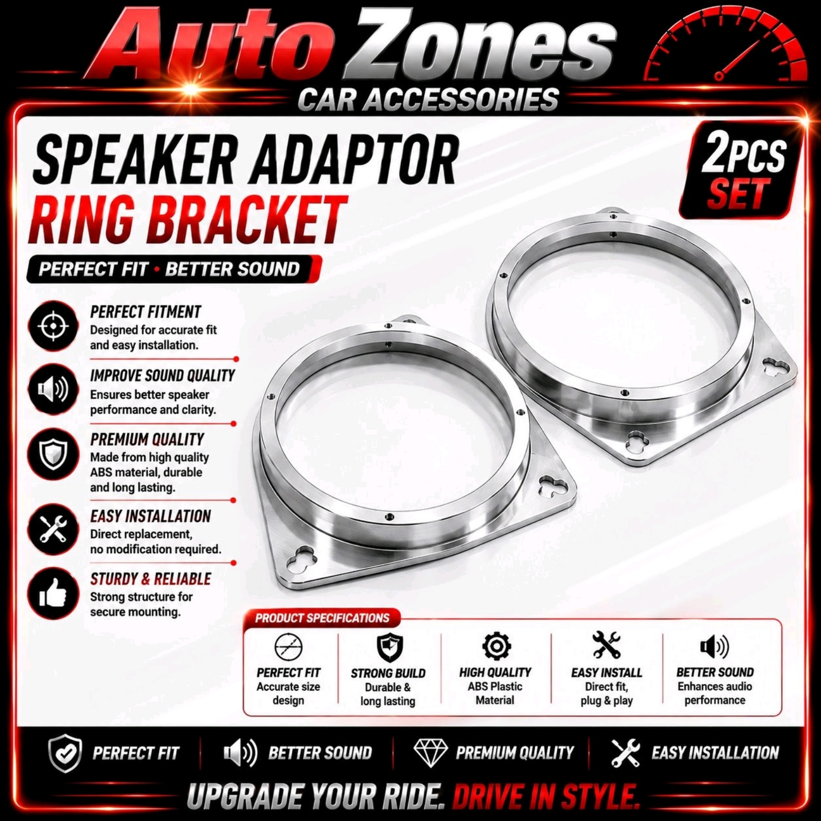 Toyota/Nissan car ALUMINIUM 6.5”OEM SPEAKER MOUNT ADAPTER SPACER COVER TOYOTA/NISSAN/UNIVERSAL 