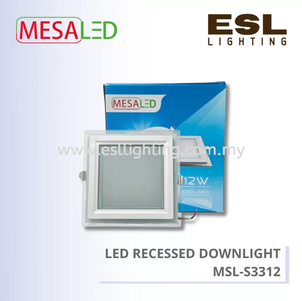 MESALED RECESSED LED GLASS DOWNLIGHT SQUARE 12W - MSL-S3312