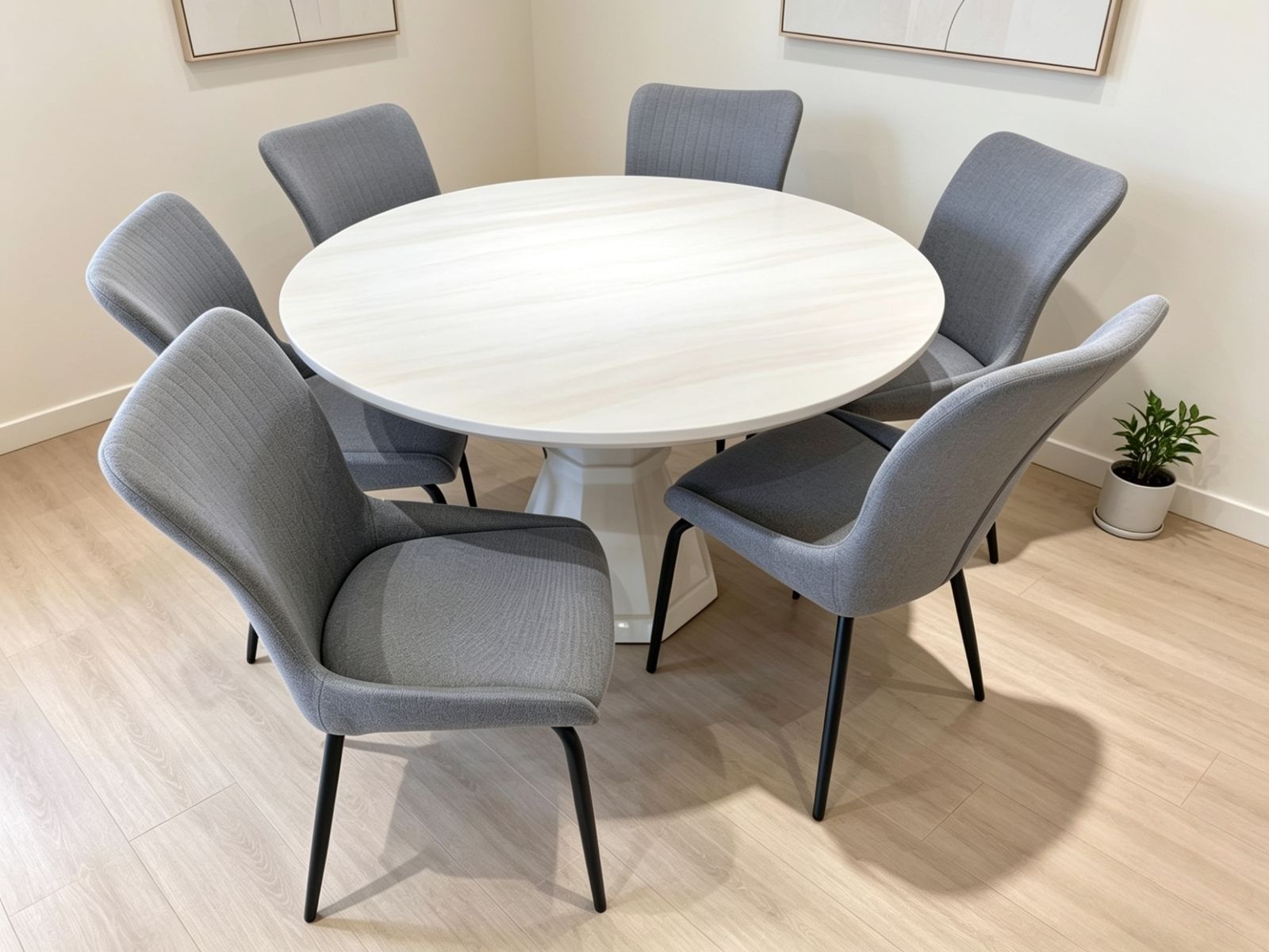 1 Table 6 Chairs Marble Round Dining Set