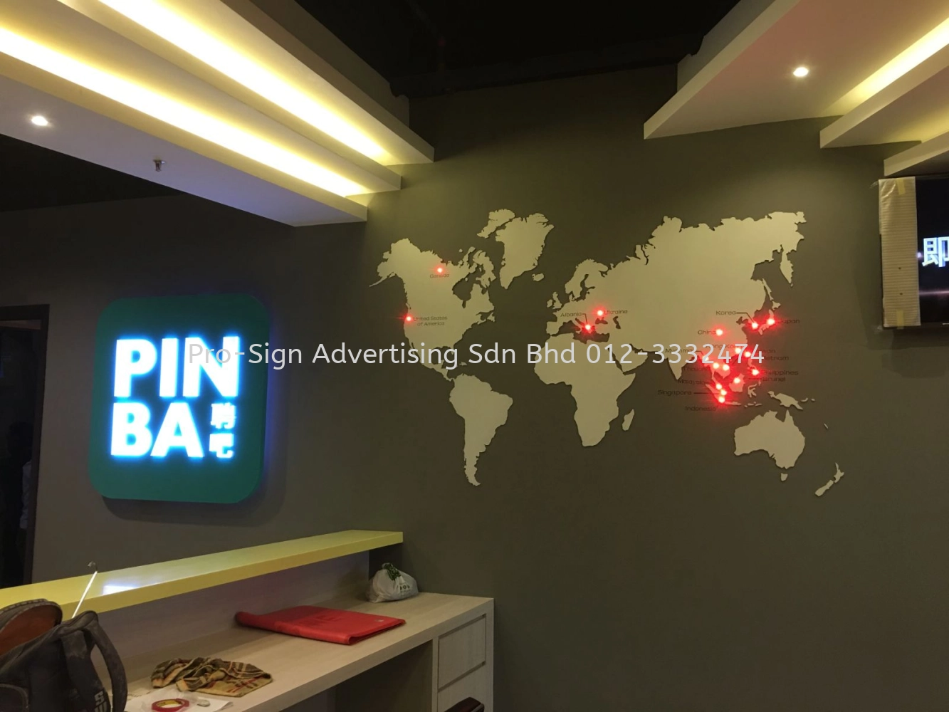 OFFICE INDOOR SIGNAGE AND WORLD MAP (PINBA, PETALING JAYA, 2017)