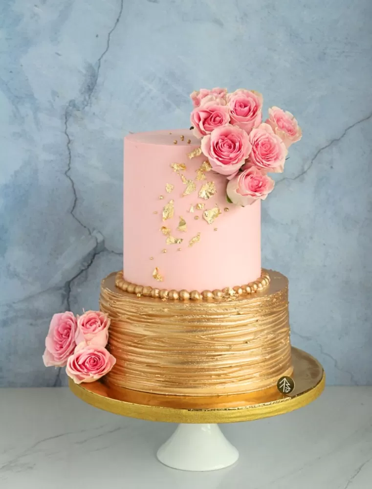 Pink Gold Flower Cake
