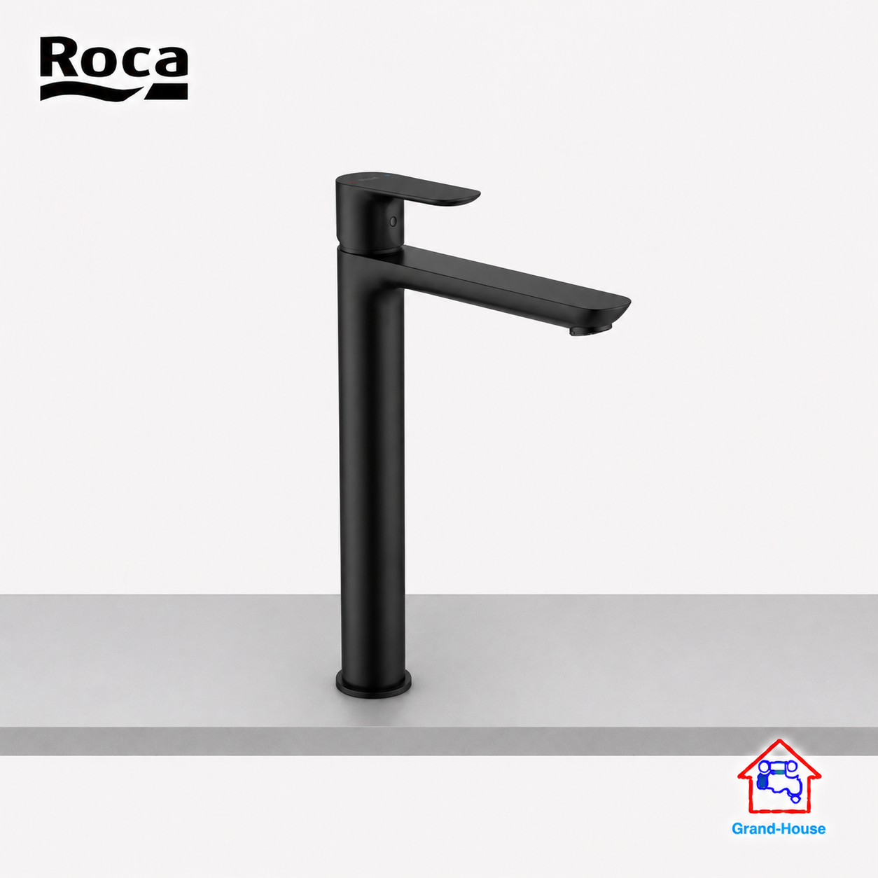 Roca Cala High Neck Basin Pilllar Tap, Smooth Body, Without Waste and Flexible Hose (Matt Black)