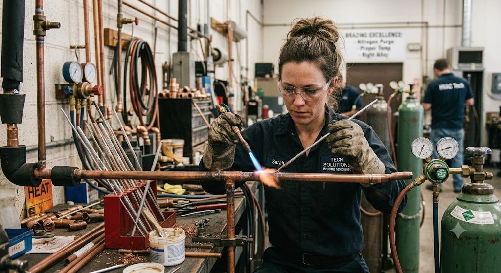 HVAC copper pipe brazing professional methods
