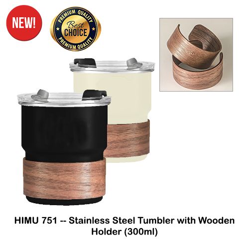 HIMU751 -- Stainless Steel Tumbler with Wooden Holder (300ml)