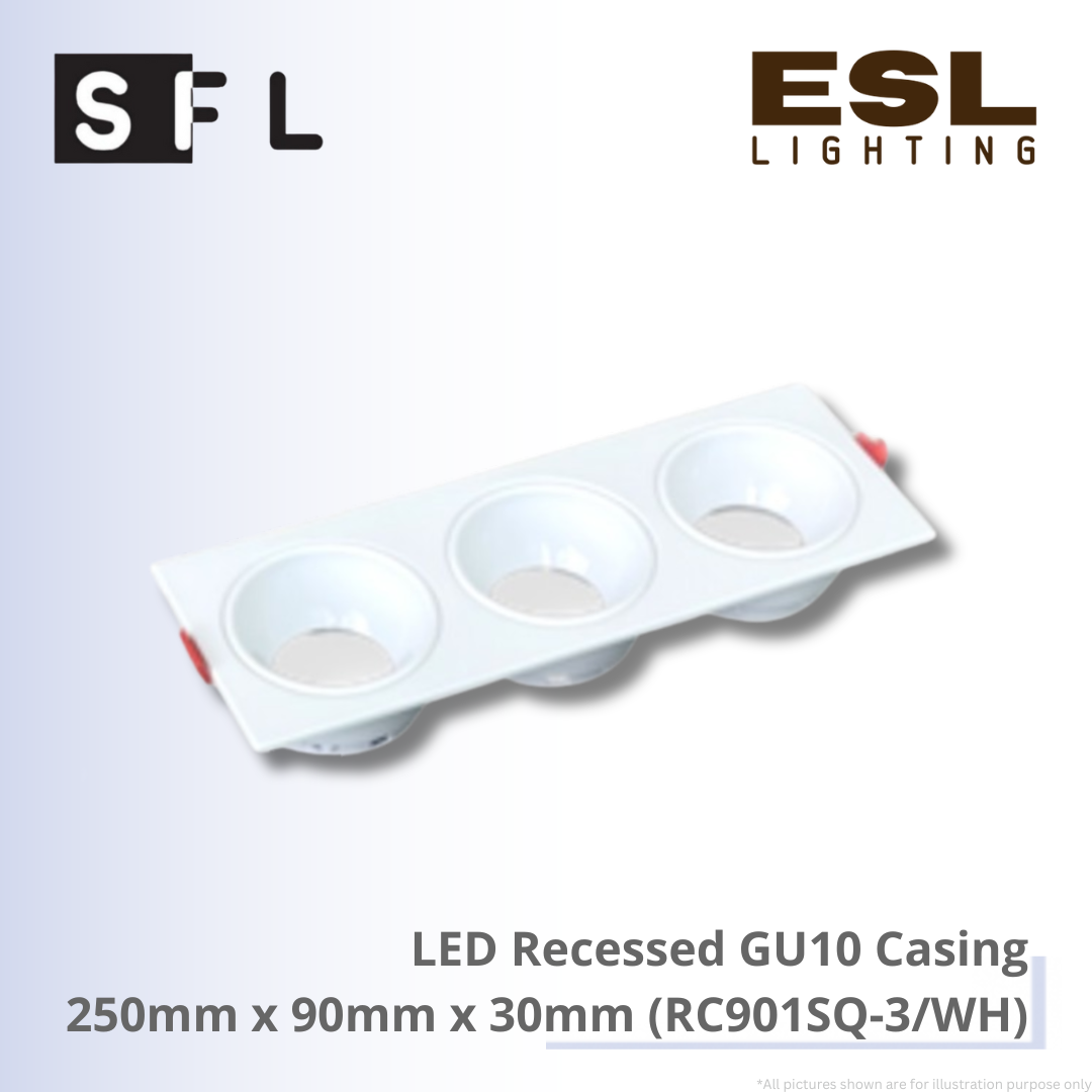 SFL LED Recessed GU10 Casing 250mm × 90mm × 30mm - RC901SQ-3/WH