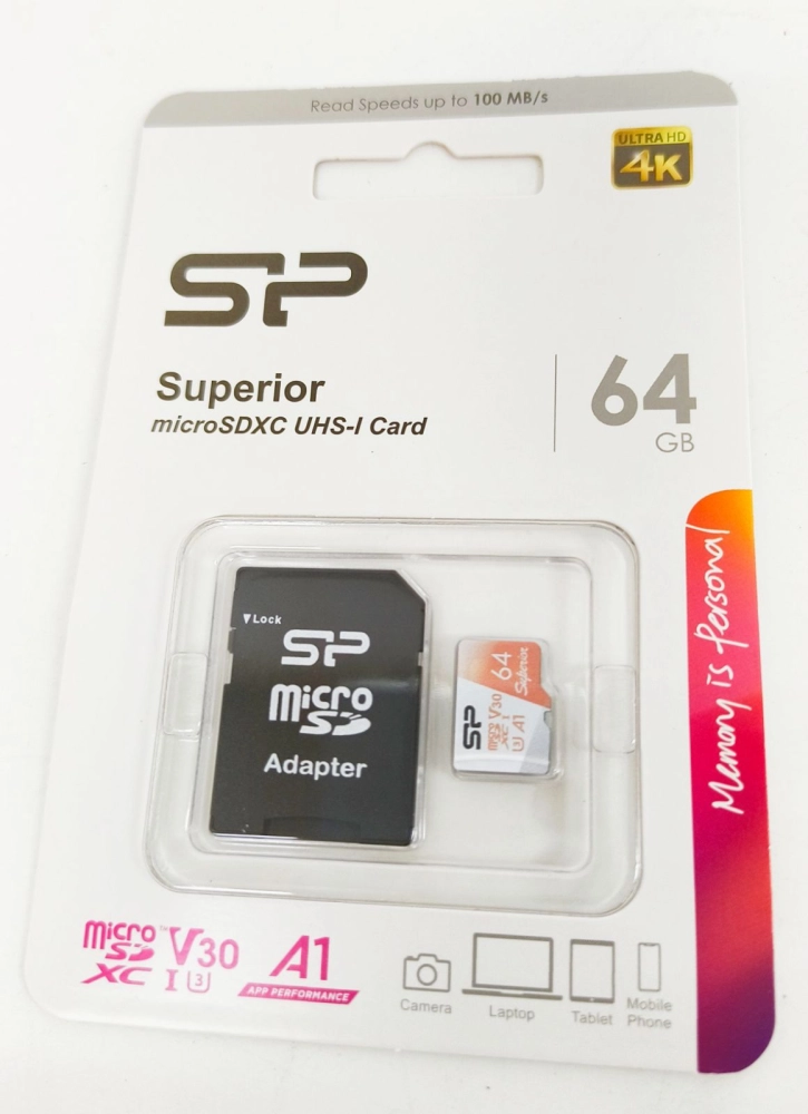 Silicon Power Superior V30 Ultra HD 4K Micro SD Card (MicroSDXC UHS-I) - 64GB / 128GB