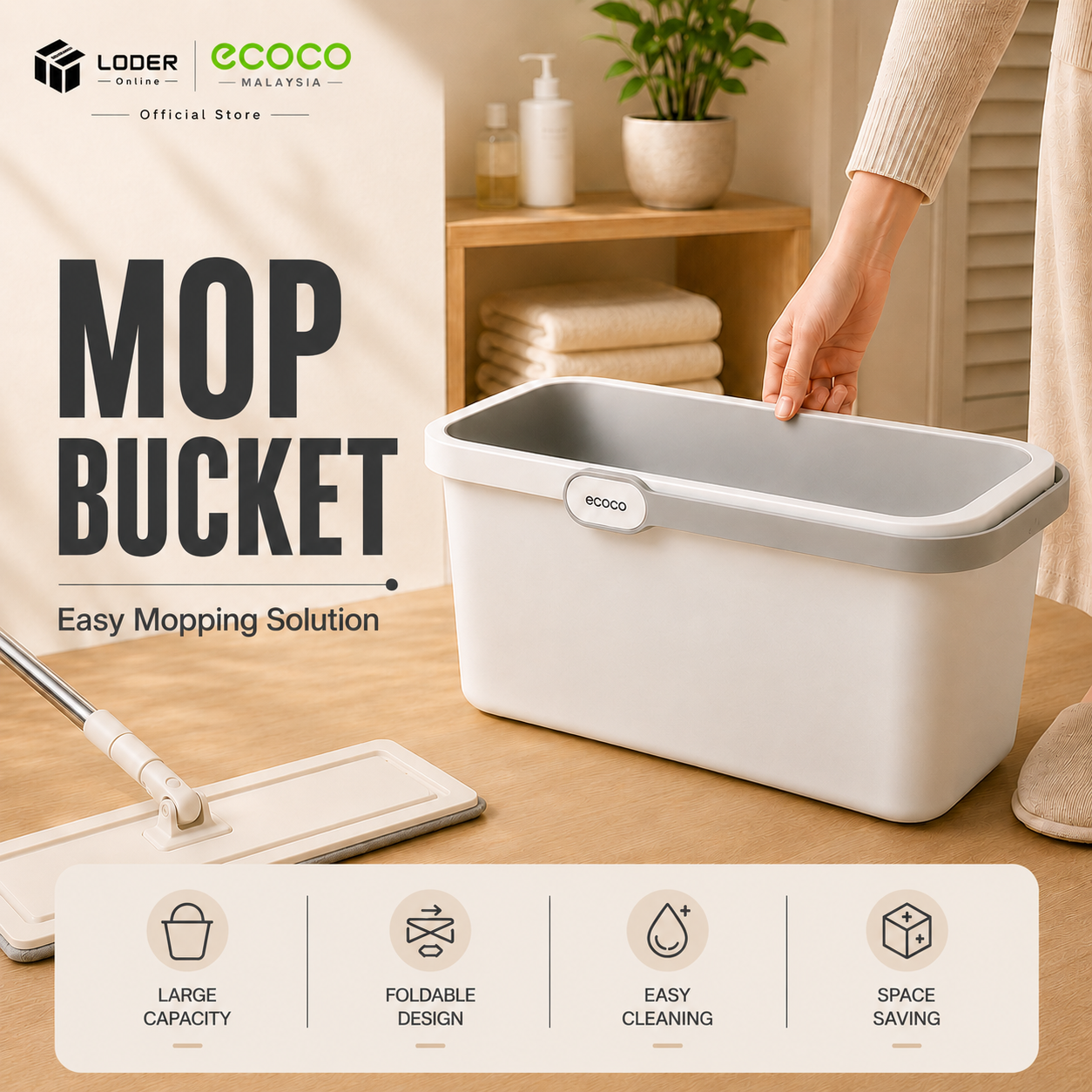 LODER ECOCO Mop Bucket Household Cleaning Bucket Portable Water Bucket Rectangular Cleaning Bucket