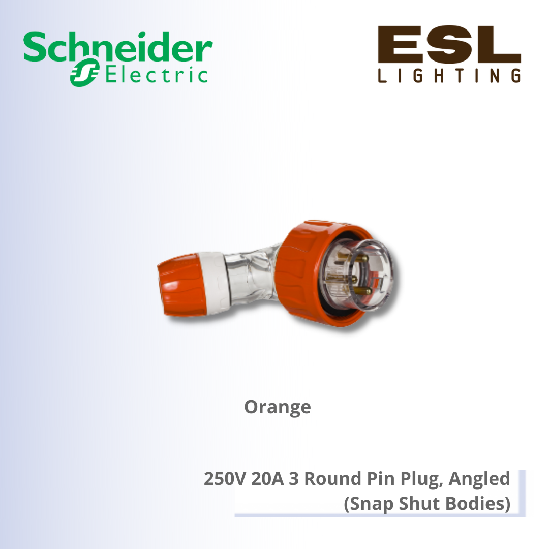 SCHNEIDER S56 Series & 66 Series 250V 20A 3 Round Pin Plug, Angled (Snap Shut Bodies) - S56PA320EO_G15
