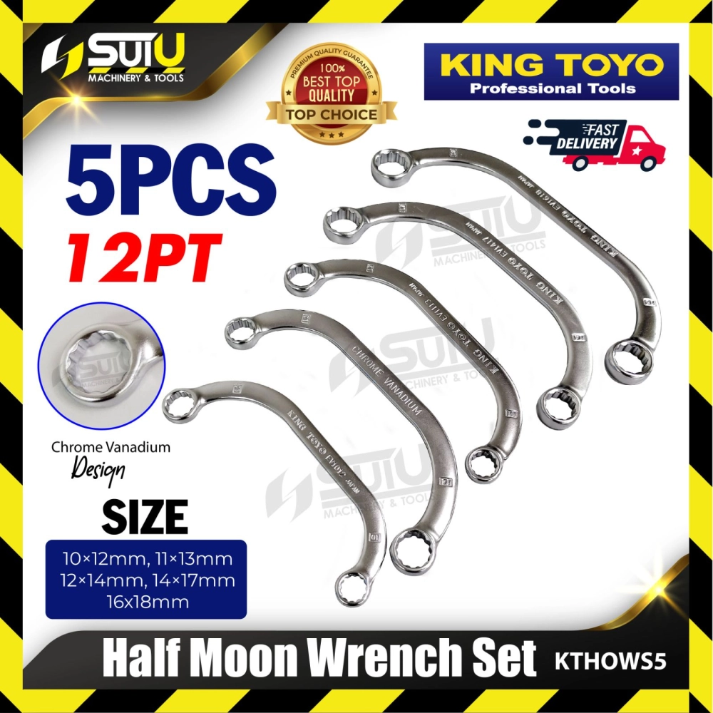 KING TOYO KTHOWS-5 / KTHOWS5 5PCS 12PT Half Moon Wrench Set