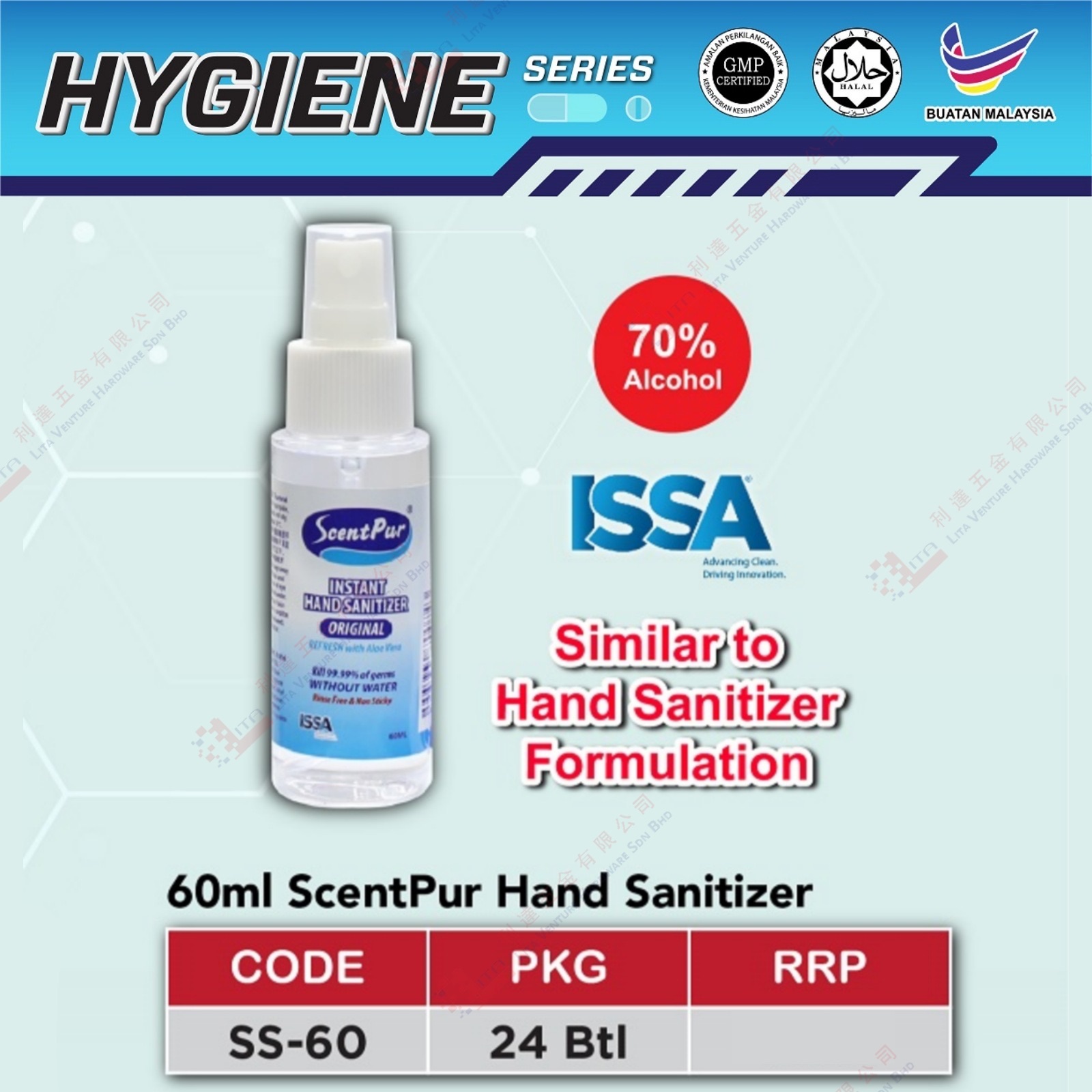 HYGIENE BRAND 60ML SCENTPUR HANS SANITIZER - SS60