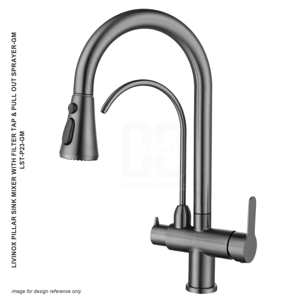 LIVINOX PILLAR SINK MIXER WITH FILTER TAP & PULL OUT SPRAYER GM LST-P23-GM