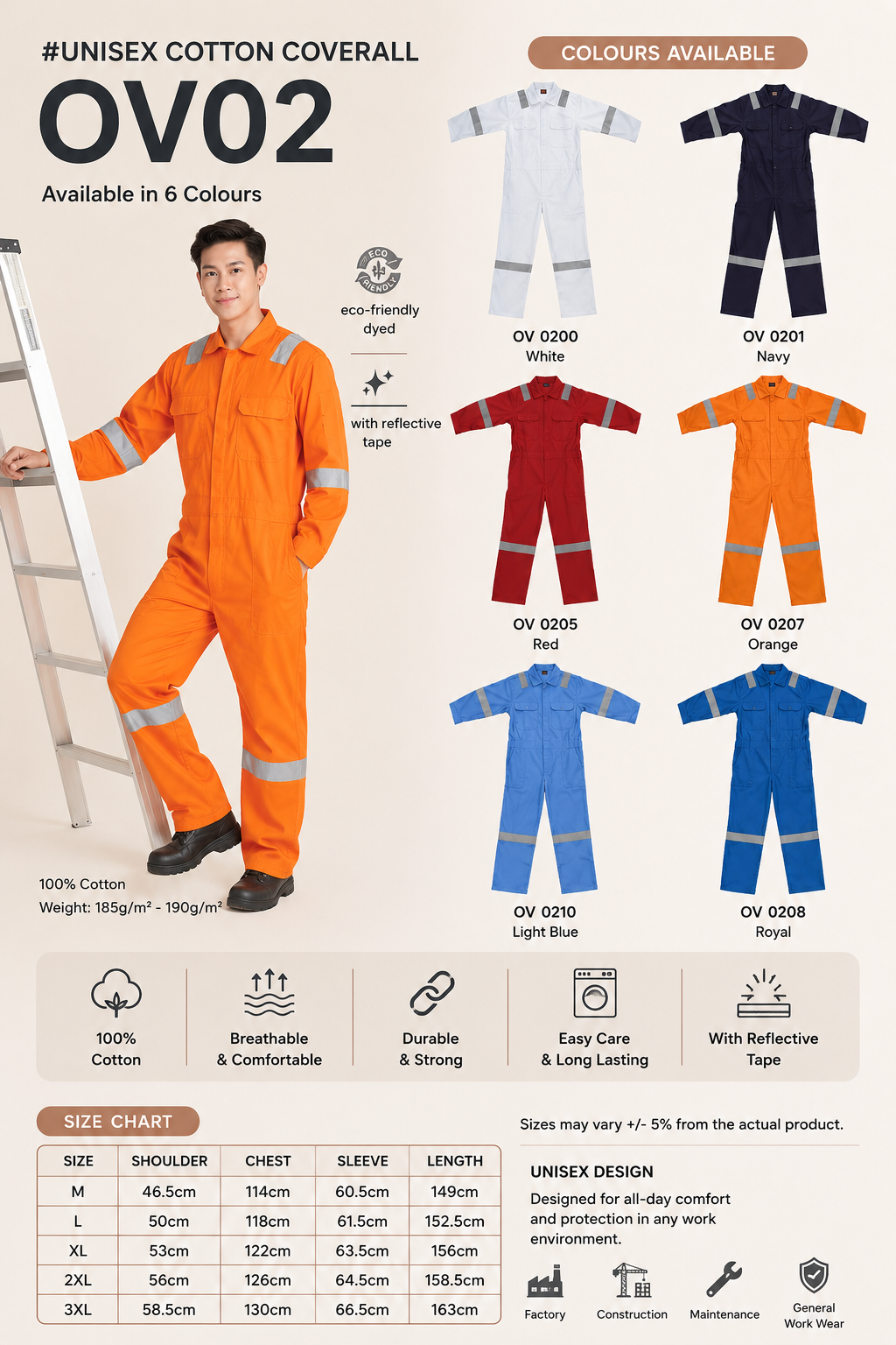 OV02 Unisex Cotton Coverall｜Professional Safety Workwear