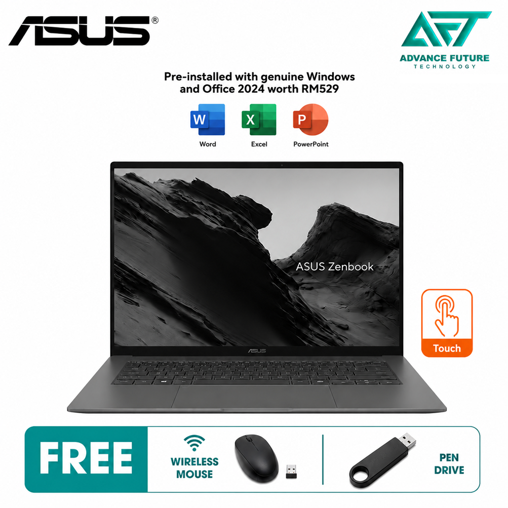 Asus Zenbook S14 UX5406A-ASU392WS 14" 3K OLED Touch Laptop Antrim Gray ( Intel Core Ultra 9 386H, 32GB, 512GB SSD, Intel, W11, H&S 2024&M365 )