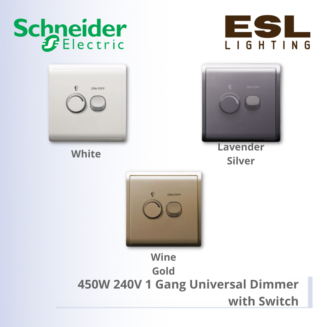 [DISCONTINUE] SCHNEIDER Pieno 450W 240V 1 Gang Universal Dimmer with Switch - E8232RD450U_WE_G11 E8232RD450U_LS_G11 E8232RD450U_WG_G11