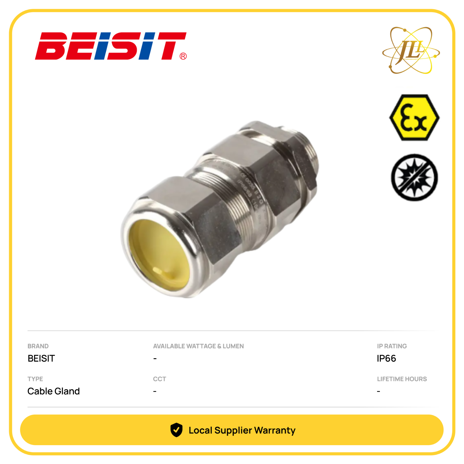 BEISIT DOUBLE SEALING EXD ARMORED CABLE GLAND IP66 (ATEX/IECEX CERTIFIED) [M16-M100]