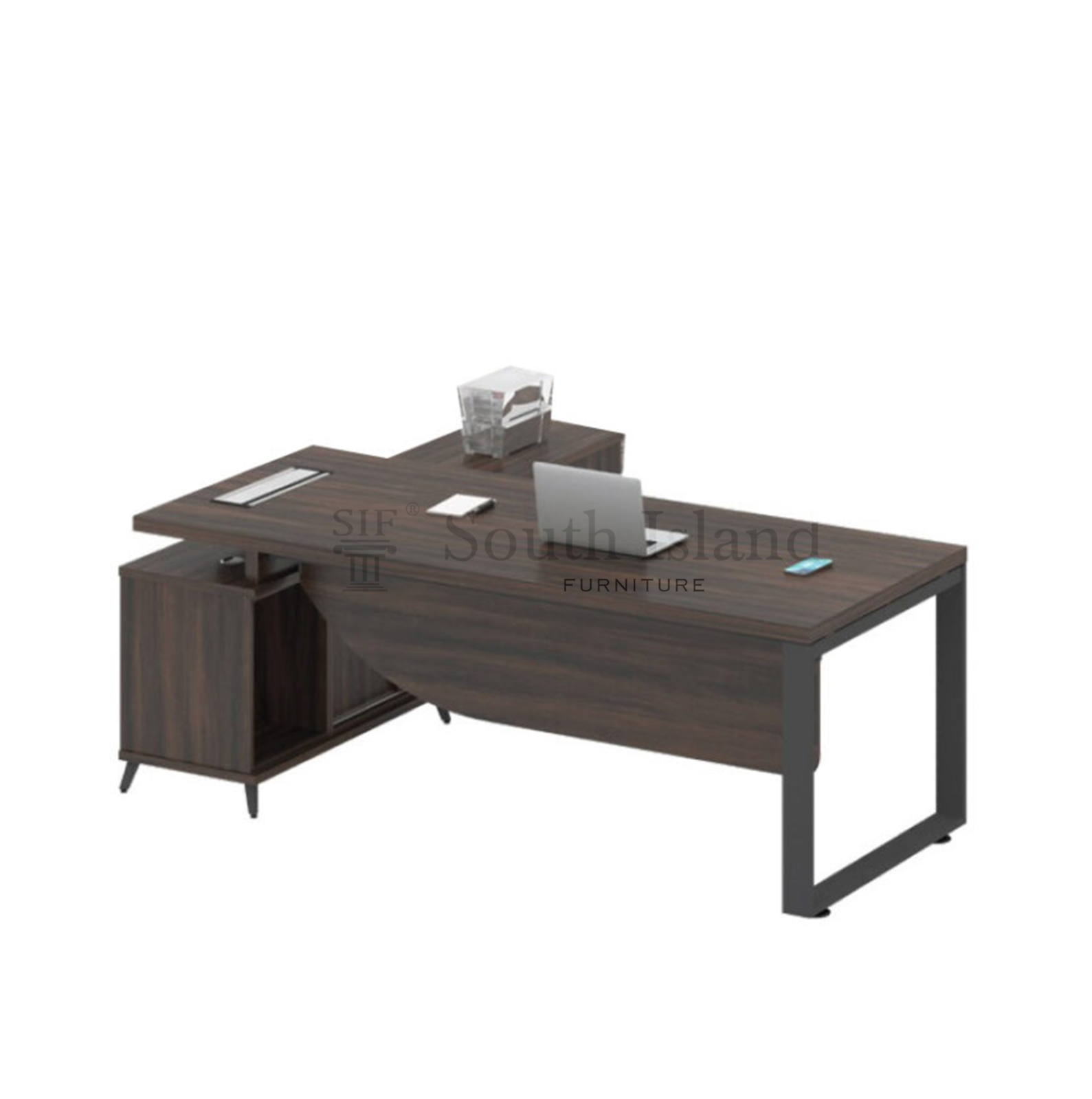 SOU-SRWE2203 Director Table Set | Open Shelf with sliding door low cabinet | 3D Drawer (Acadia)