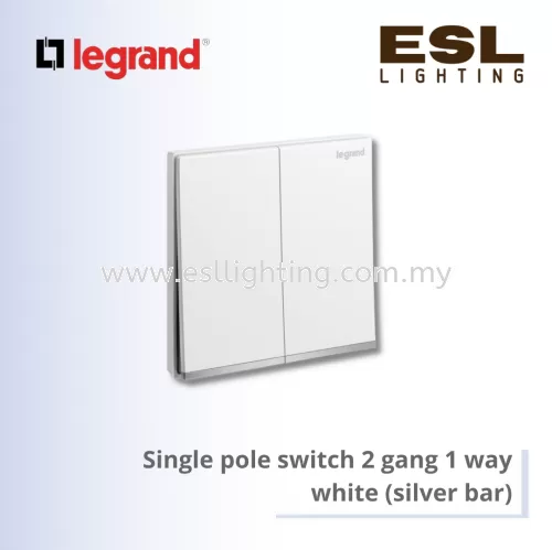 Legrand  Galion™Single pole switch 2 gang 1 way white (silver bar)