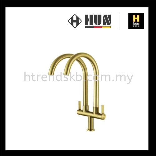 HUN Double Spout Pillar Sink Tap (Gold) HWT8002-A