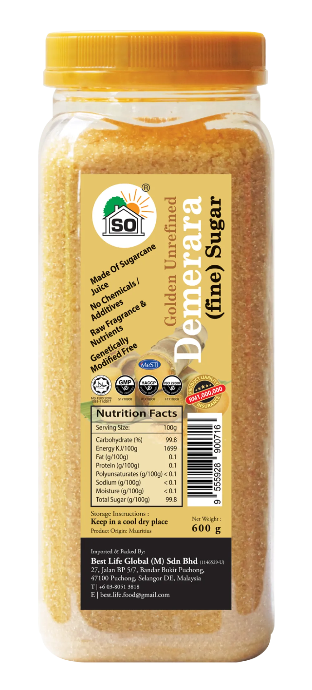 SO Golden Unrefined Demerara (Fine) Sugar 600g