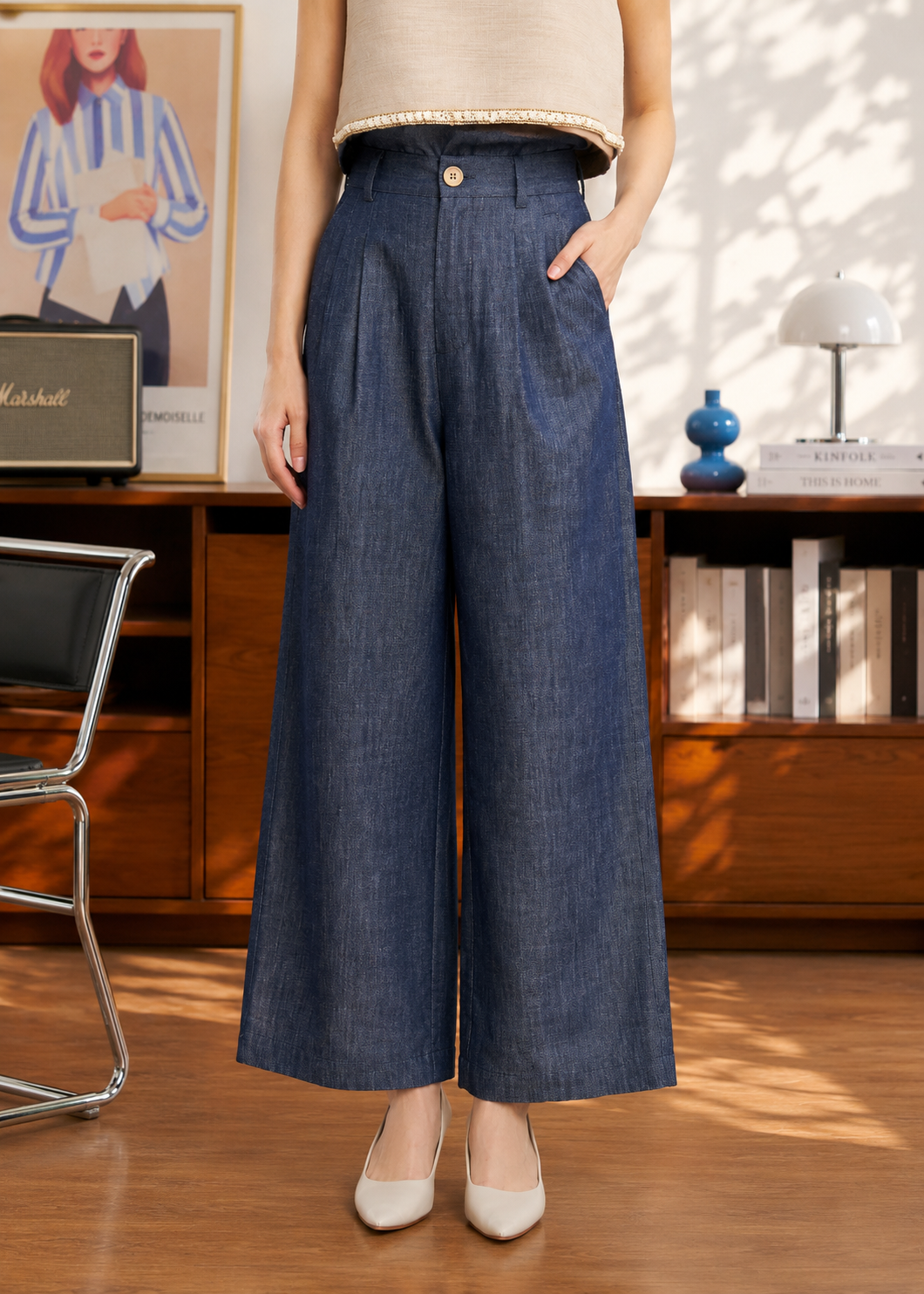 Harper Chambray Wide-Leg Pants