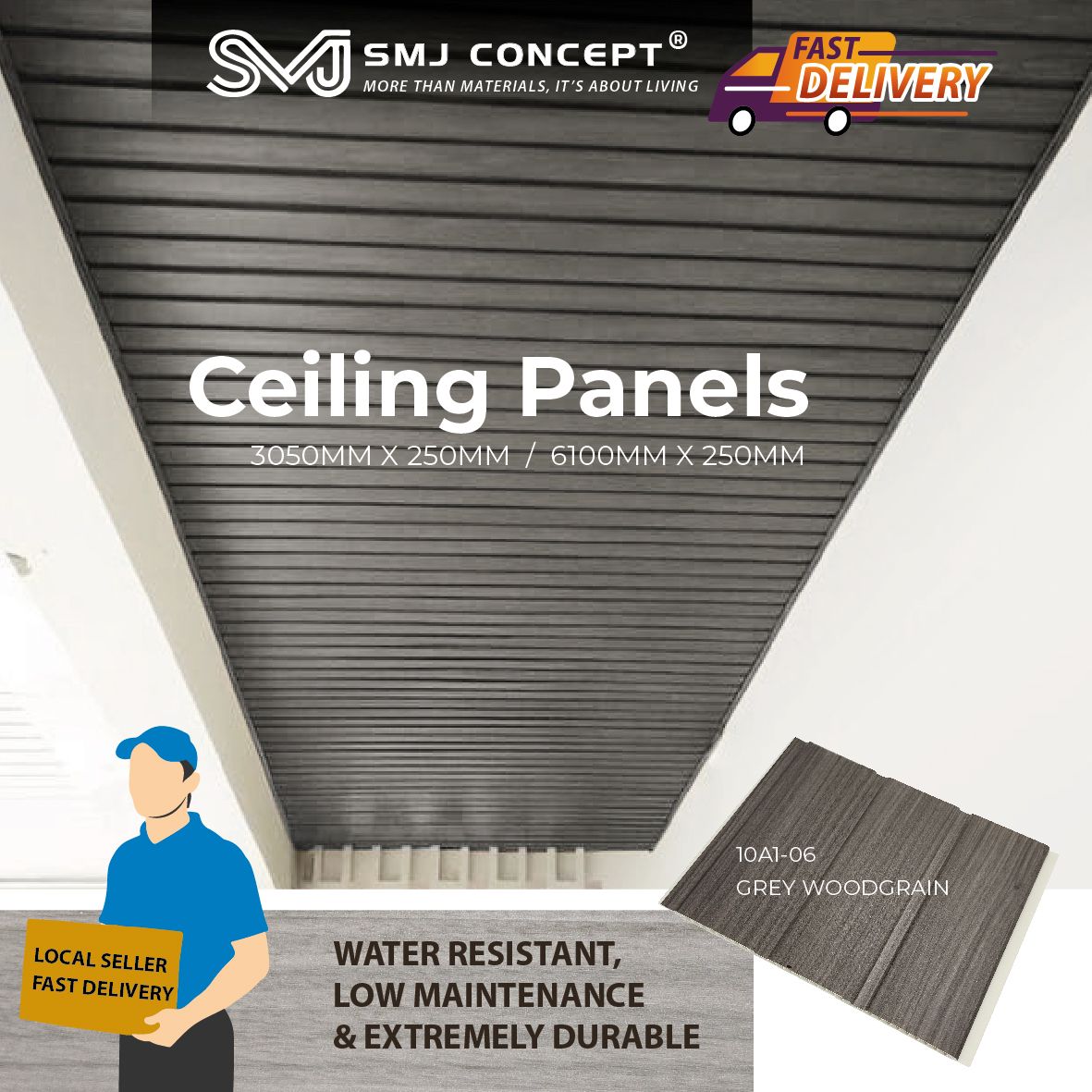 10A1-06 3050MM X 250MM X 8MM | PVC CEILING PANEL 3 WAVES