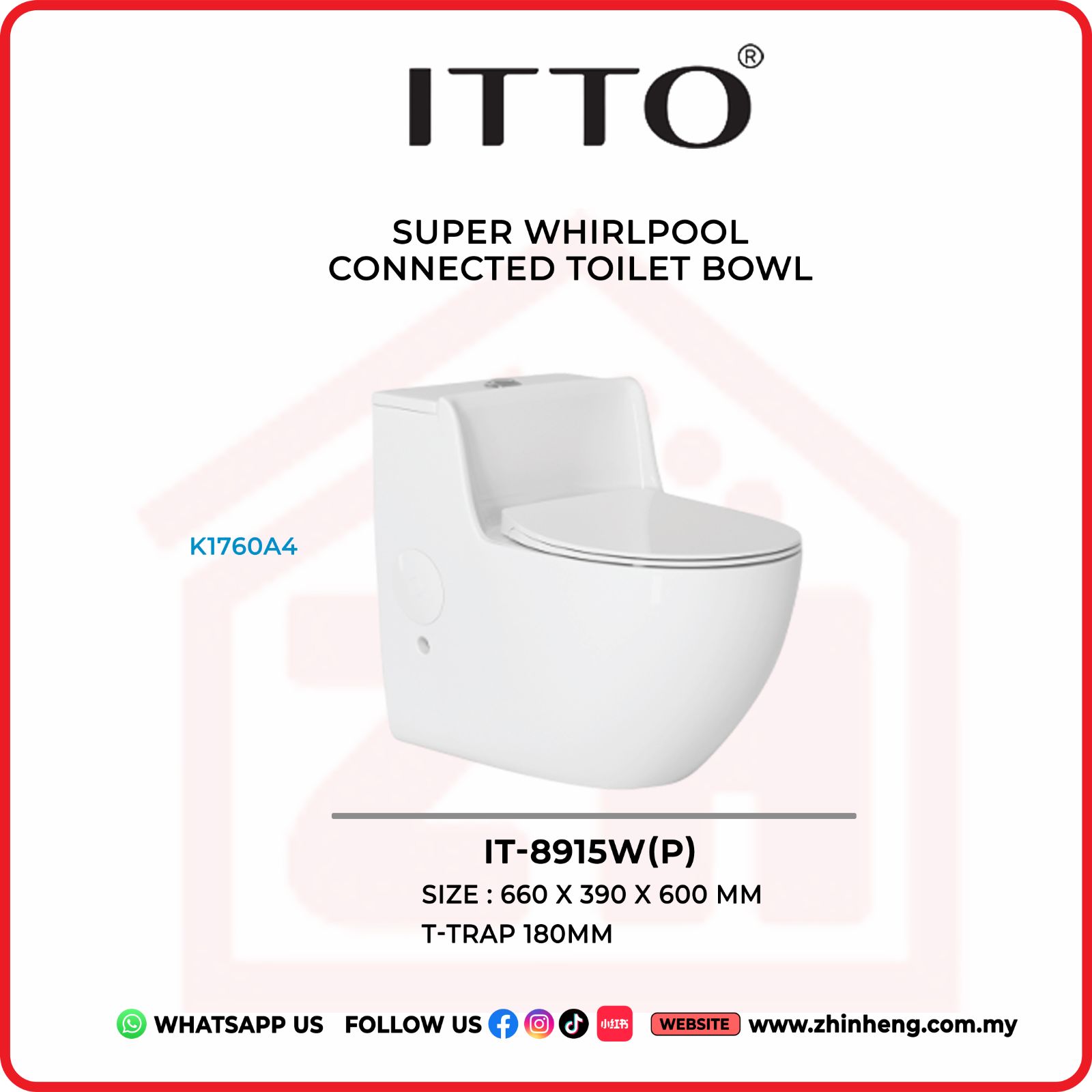 ITTO SUPER WHIRLPOOL CONNECTED TOILET BOWL IT-8915W(P)