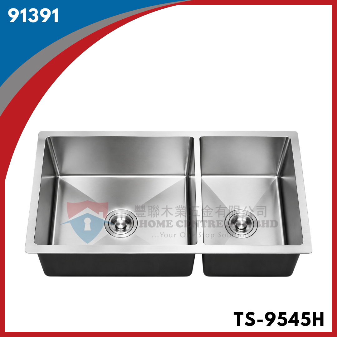 TS-9545H Sinki Dapur Keluli Tahan Karat SUS304 Buatan Tangan Dua Mangkuk (Double Bowl)