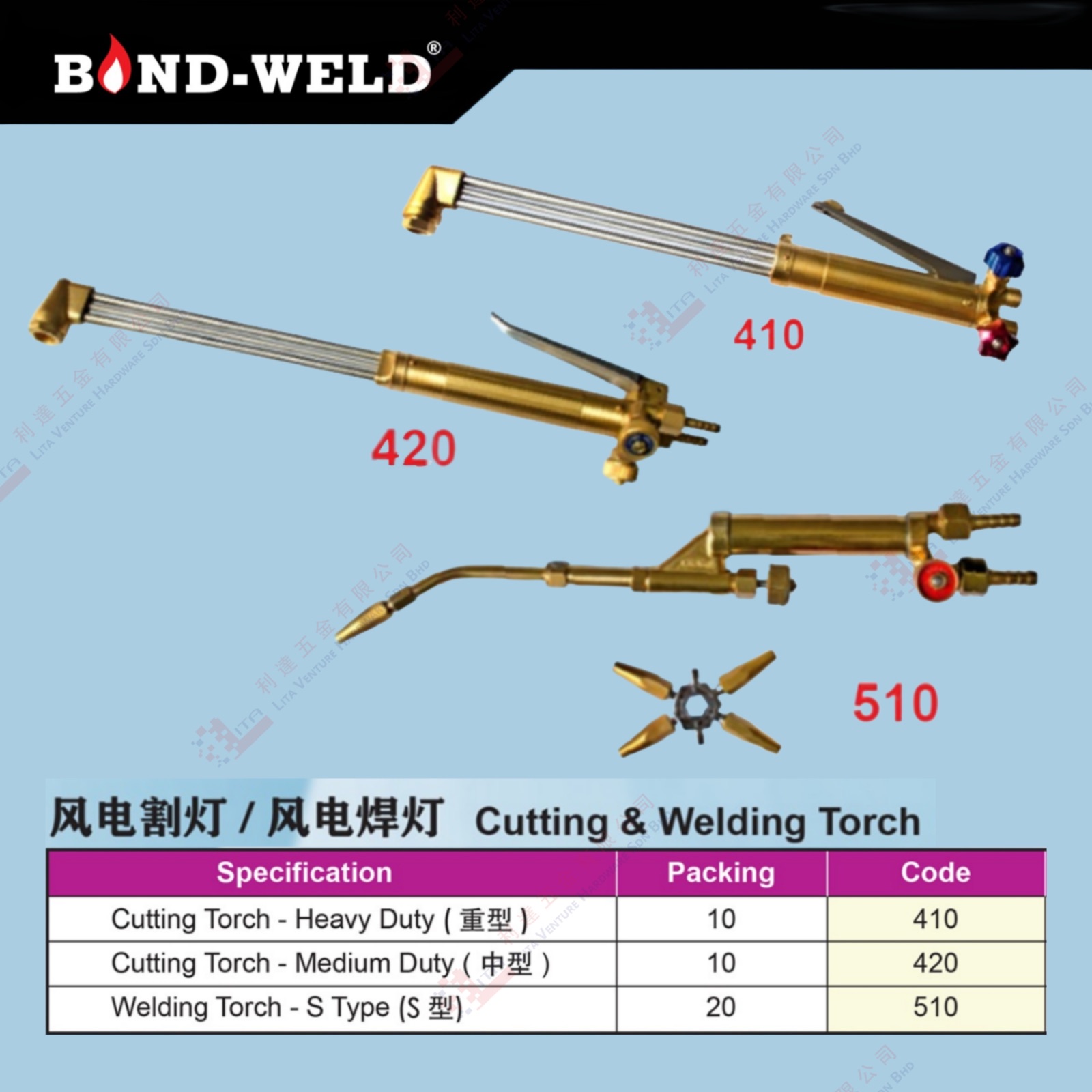 BOND WELD BRAND CUTTING & WELDING TORCH - 410 420 510