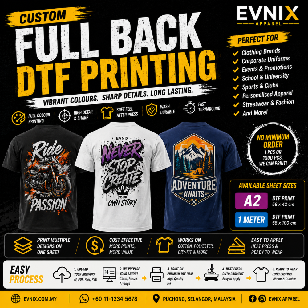 Full Back DTF Printing Malaysia | Custom Back T-Shirt Printing